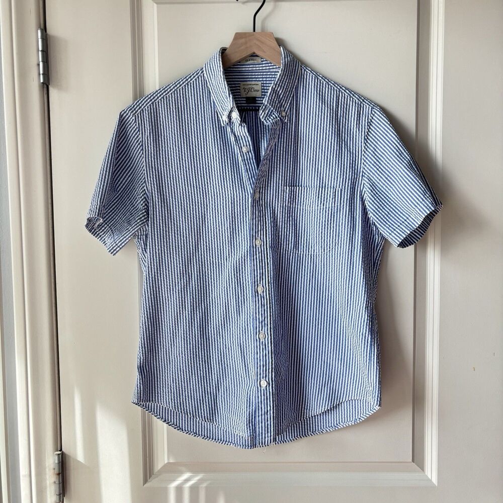 Vintage Sewn for J. Crew Men’s Seersucker Stripe Button Down Size Small